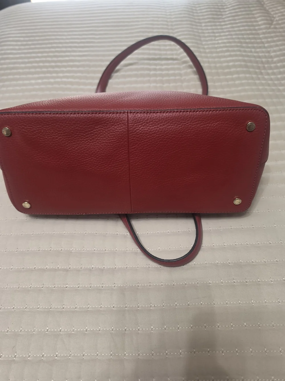 Karl Lagerfeld Red Pebbled Leather Tote with Gold Accents